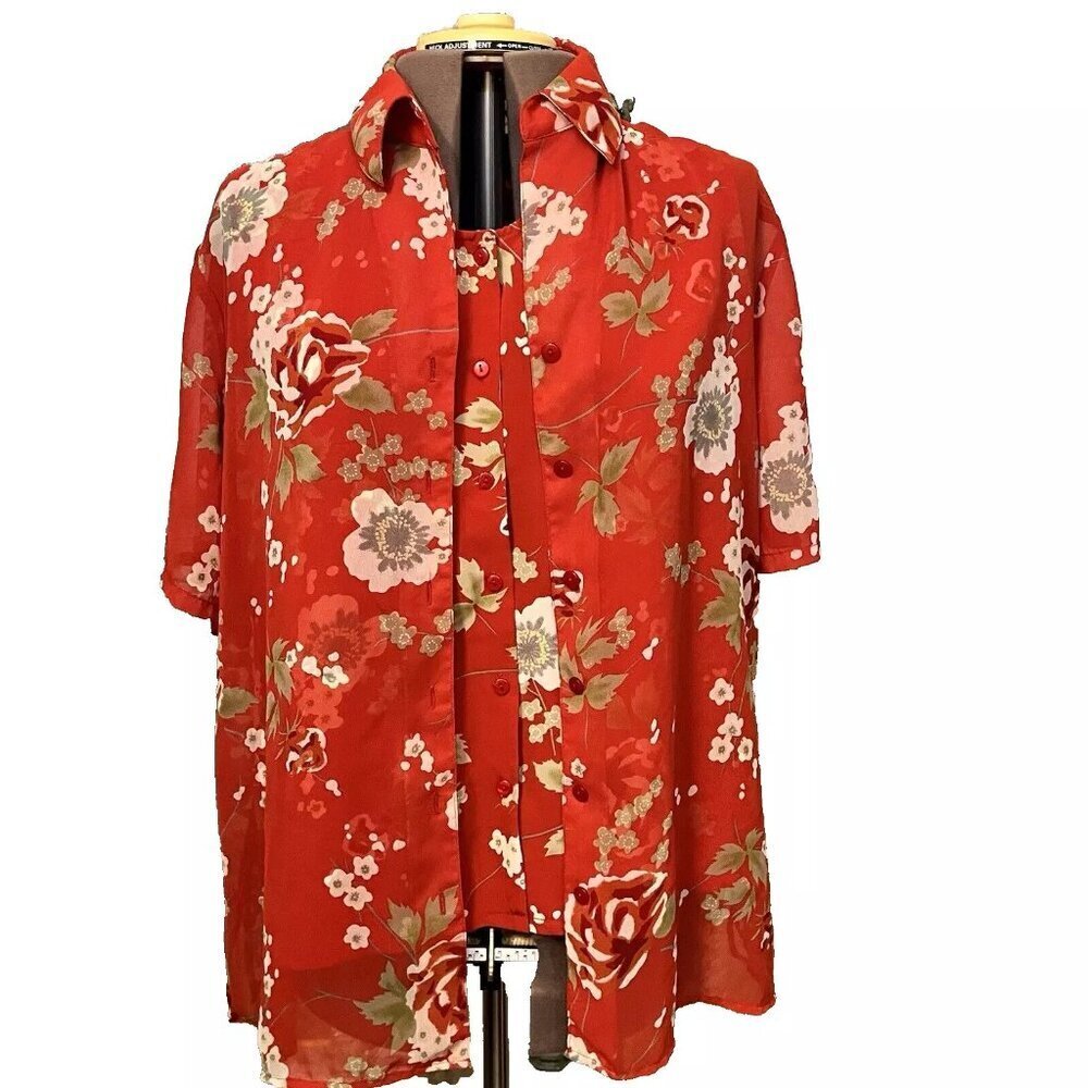 Kathy Lee Layered Top. Size 18-20W. Chiffon. Faux 2 pc. Short Sleeve. B32